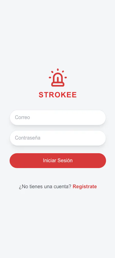 StrokeE mobile login screen with empty email and password fields