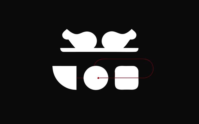 Abstract restaurant service tray, paired wing forms, menu cards, and ordering path
